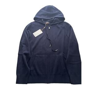 Quince Mongolian Cashmere Full Zip Hoodie Womens Sweater L Navy Luxury Cozy